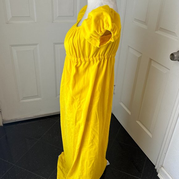 Vintage 70s Byer California Yellow Maxi Dress Empire Waist, Velvet Juliet Gown S - Picture 3 of 9